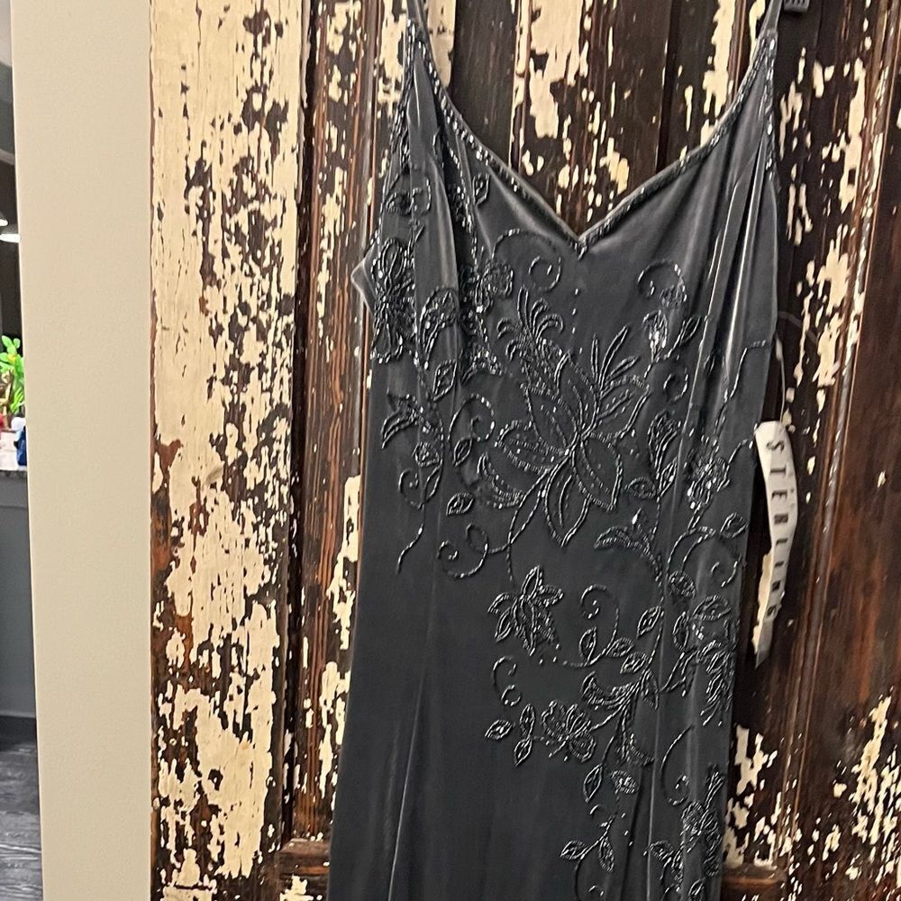 Elegant Stone Ferris NWT Sterling silver beaded occasion Black Embellished Gown